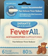 Feverall Infants' Acetaminophen Suppositories  6 UNIT By Feverall Exp 12/26 F/S