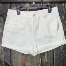NWT Bullhead Dandelion White High Rise Distressed Denim Shorts Size 31 Cuff Hem
