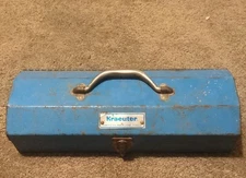 Vintage Kraeuter Blue Metal tool Box, Handyman, Tool Storage. 16” X 6”. Read