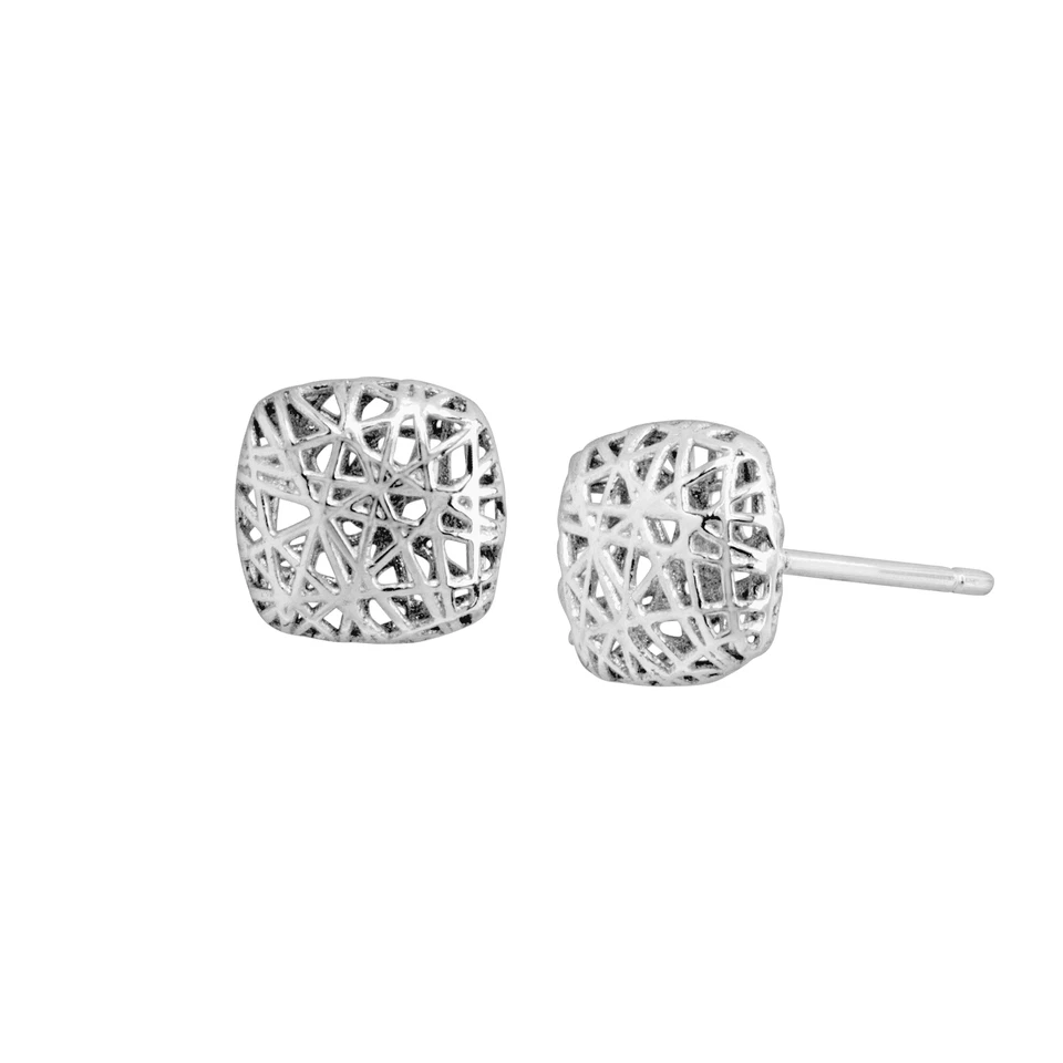 Aretes acolchados de malla dorada de eternidad en oro blanco de 14 K