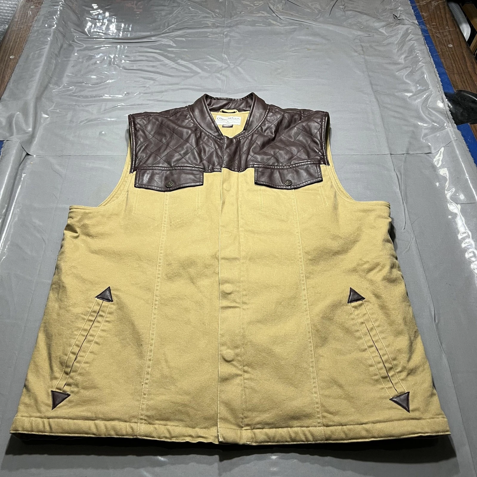 Cody James Vest Mens 2XL Beige Brown Sherpa Lined Western Canvas Quilted Yoke