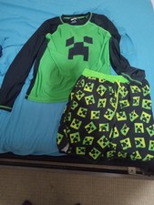 Minecraft Creeper Rash Guard L/S Swim Shirt Shorts Youth Unisex 10 12 14 16