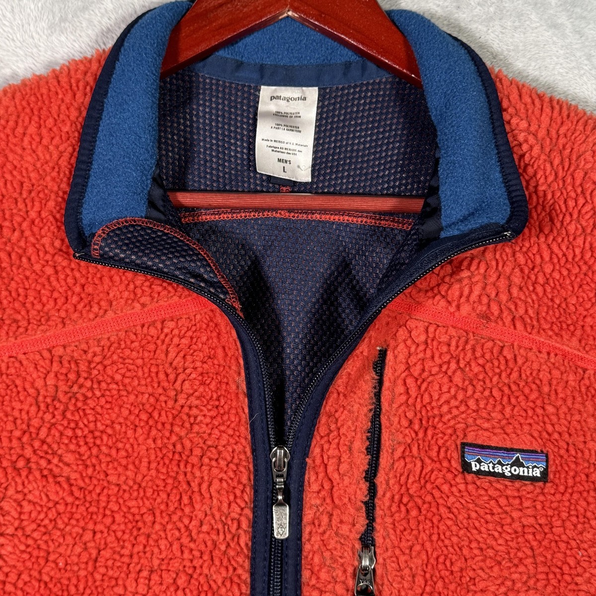 Patagonia Vest Mens Large Orange Fleece Classic Retro X Full Zip