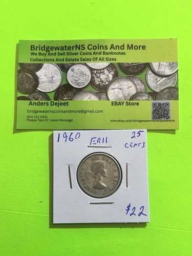 1960 CANADIAN ELIZABETH II YOUNG EFFIGY SILVER QUARTER AG.  STARTING  BELOW MELT