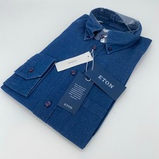 Eton Dress Shirt Mens M-39 Blue Indigo Contemporary Fit Collared Button Down
