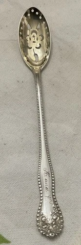 Vintage Lancaster Roses Beautiful Sterling Silver Pierced Olive Spoon 5.75"