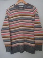 Ladies WoolOvers  100% Lambswool Striped Jumper with Button Neck.  Size M
