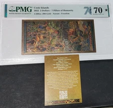 2022 Cook Islands GOLD Aurum 1/200 Oz. 999 7 Pillars Of Humanity FREEDOM PMG 70