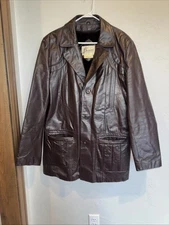 Vintage Bermans Zip Lining Leather Jacket Size 44 Long Brown