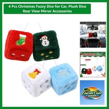 4 Pcs Christmas Fuzzy Dice for Car, Plush Dice Rear View Mirror Accessories