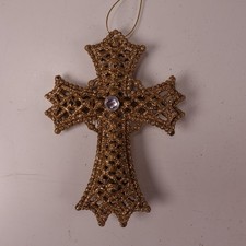 Glittery Gold Cross Christmas Ornament 5.5 Inch Religious Holiday Decor