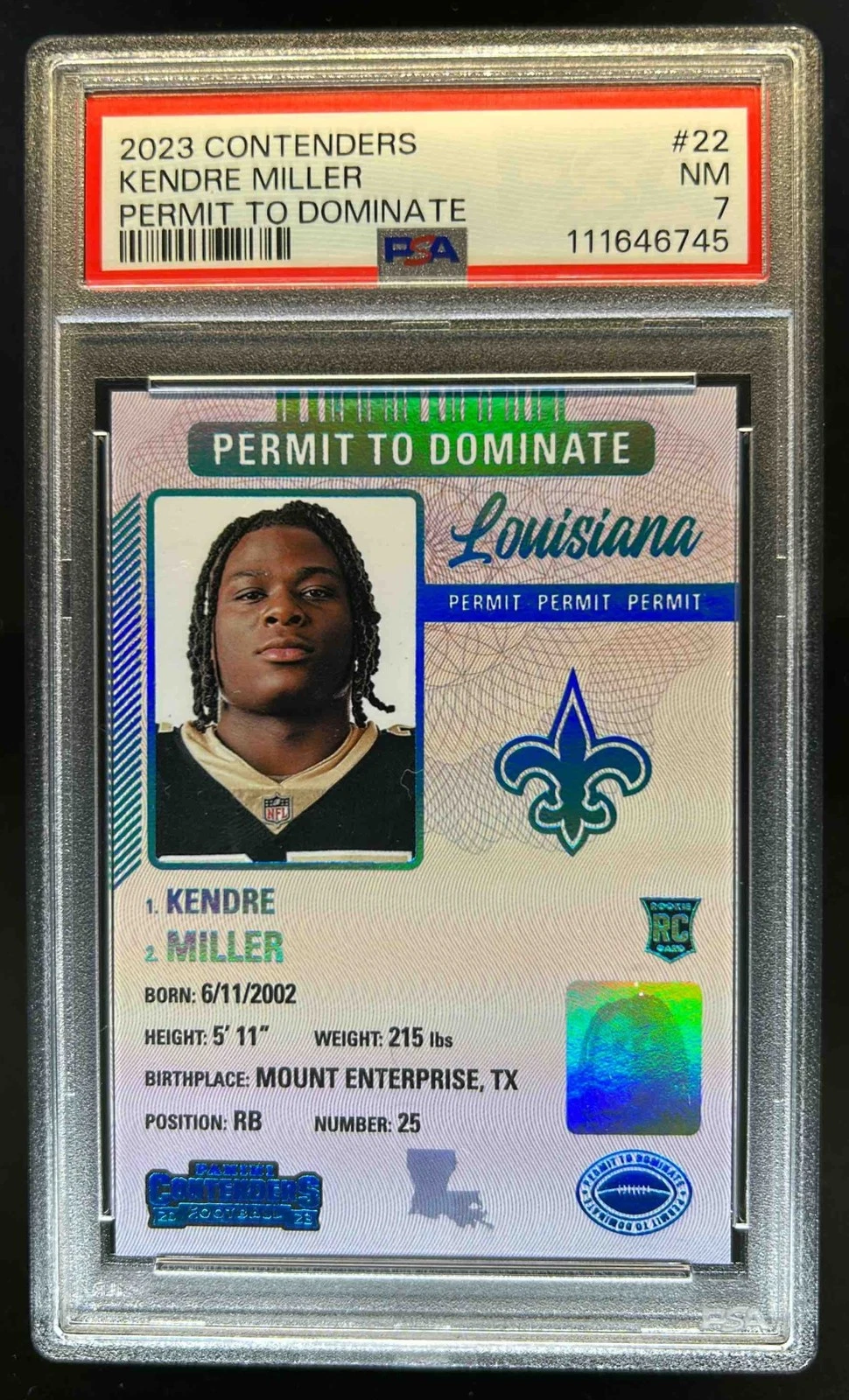 Kendre Miller Panini Contenders Permit to Dominate #22 Base