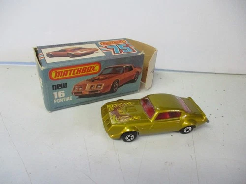 Matchbox Lesney Superfast SF16 Pontiac Firebird- gold, olive hood label, boxed