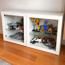 IKEA Modern White Display Cabinet 1200x420x640mm Glass Doors, 2 Shelves