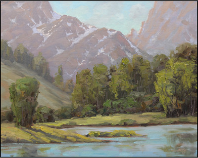 JEFF LOVE Art Original Oil Painting Alpine Snowy Mountain River Lake Landscape