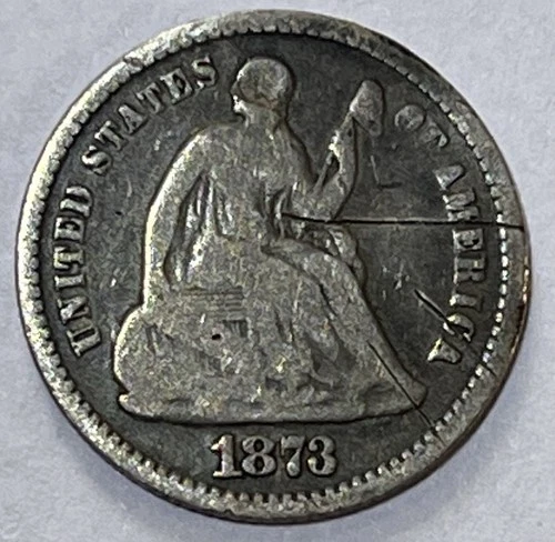 1873 Liberty Seated Half Dime. 90% Silver. Low Mintage. Free Shipping!