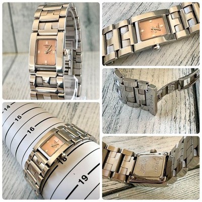 【電池交換済】TISSOT ティソ 腕時計 L840K スクエア調 TISSOT L840K Square Salmon Pink Dial Quartz Watch Battery Replaced