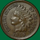 1899 Indian Head Cent Almost Uncirculated AU Coin #34034