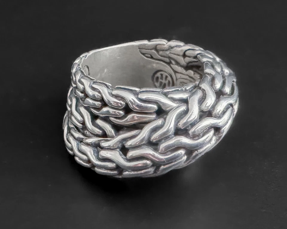 Anillo John Hardy Clásico Serpiente Trenzado Cadena Plata Esterlina Nudo Cruzado s7 Foto 2 de 4