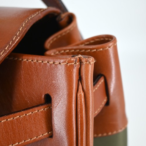 Asprey | Tan Leather & Green Nylon Canvas Weekender Travel Bag - Picture 20 of 24