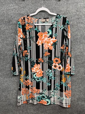 Chico s Womens Shirt Plus 2 Black and Peach Floral Pattern