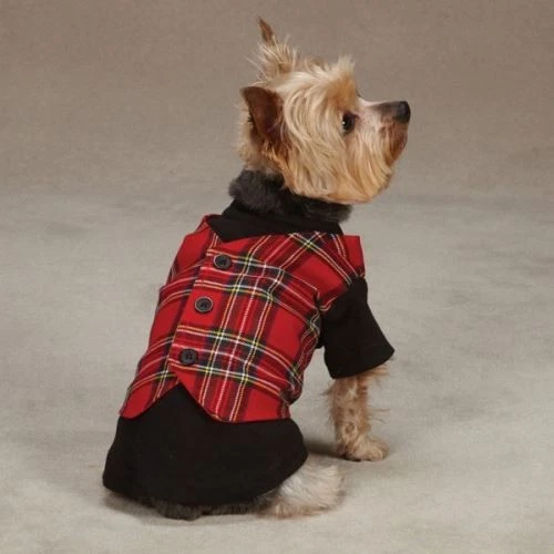 Red Tartan Cotton Blend Dog Vest East Side Collection ZM00983 Unisex - Image 3 of 3