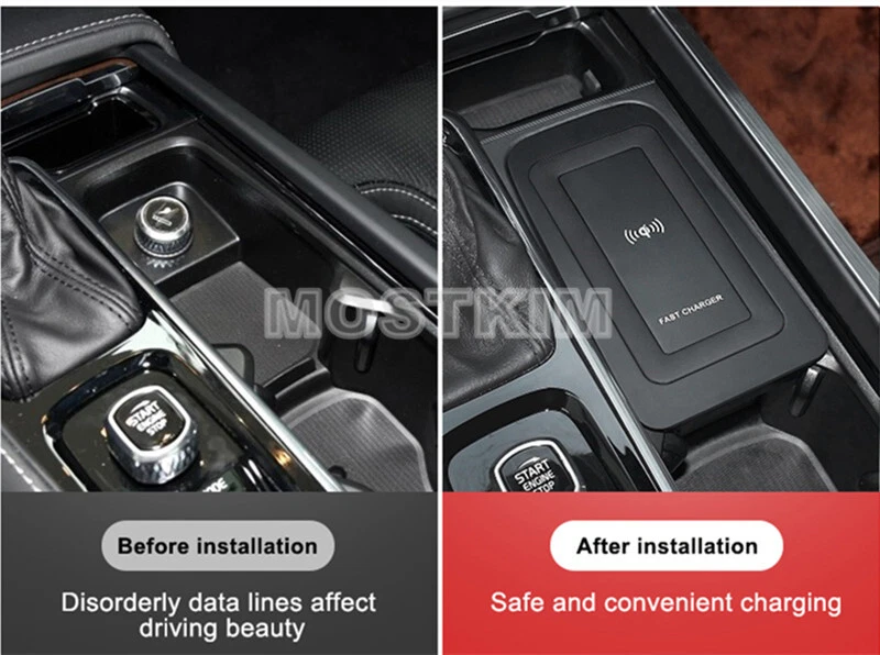 Consola central de carga de teléfono con cargador de coche inalámbrico para Volvo S60 V60 2018-2021 Foto 3 de 4