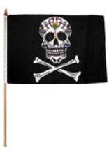 12x18 12"x18" Lot of 12 Dozen Jolly Roger Pirate Sugar Stick Flag wood staff