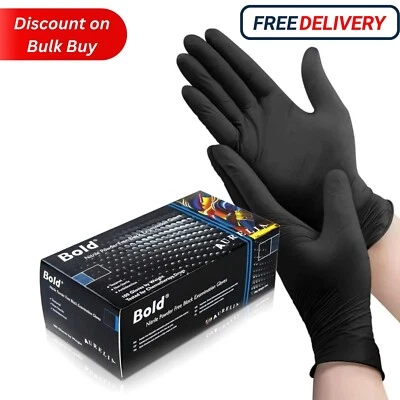 AURELIA Bold Black Disposable Nitrile Gloves Powder Free & Latex Free Gloves S, M, L, XL