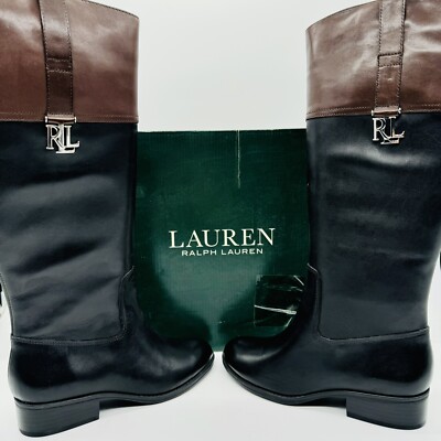 with box Ralph Lauren Black Merrie Riding Knee High Boots 5 5B Bu G2U