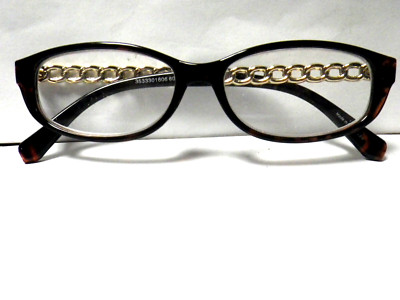 Vintage Amber Gold Rectangular Eyeglasses Frame 60-14-130 Plus 3.0