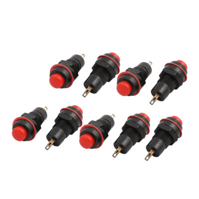 9Pcs 10mm Mini Waterproof Pushbutton Switch Momentary Type Red Plastic Head