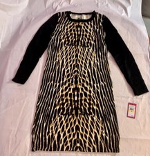 Vince Camuto Dress Sweater animal print black brown beige cheetah leopard Jaguar
