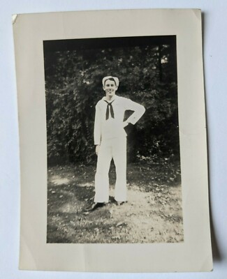 Vintage Photography WW2 Era US Navy Enlisted Sailor in White