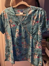 Disney Frozen Olaf Scrub Top Size Medium Womens Snowman Winter Blue