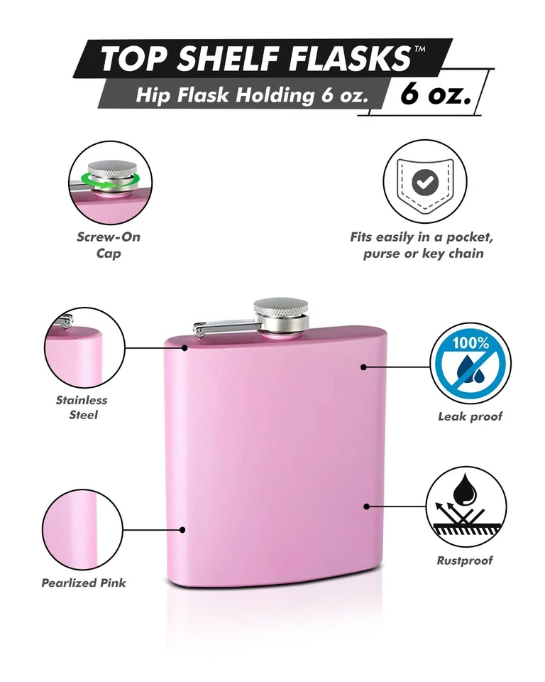 Frasco de cadera pintado perlado grabado de 6 oz, colores surtidos Foto 4 de 4