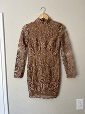 NWT Windsor Laced Bodycon Mini Dress Long Sleeve Mock Neck Open Back Small