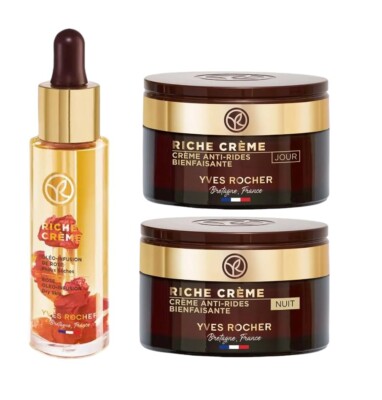 Yves Rocher Riche Creme Restorative Oil Face Serum Day and Night Cream Set of 3