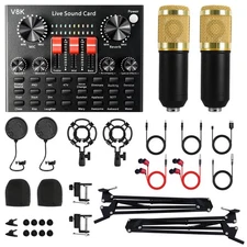 2 Studio Recording Kit Podcast Equipment Bundle Music Mixer w/ 2 Microphones US
