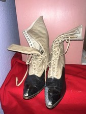 Antique Victorian Women  s Lace-Up Boots 1890  s Two-Tone Leather High Heel Shoes