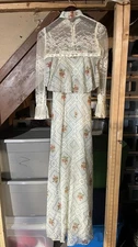 Vtg JC Penny Fashions Maxi Prairie Topper Dress 1970s Floral Lace Womens Size 5