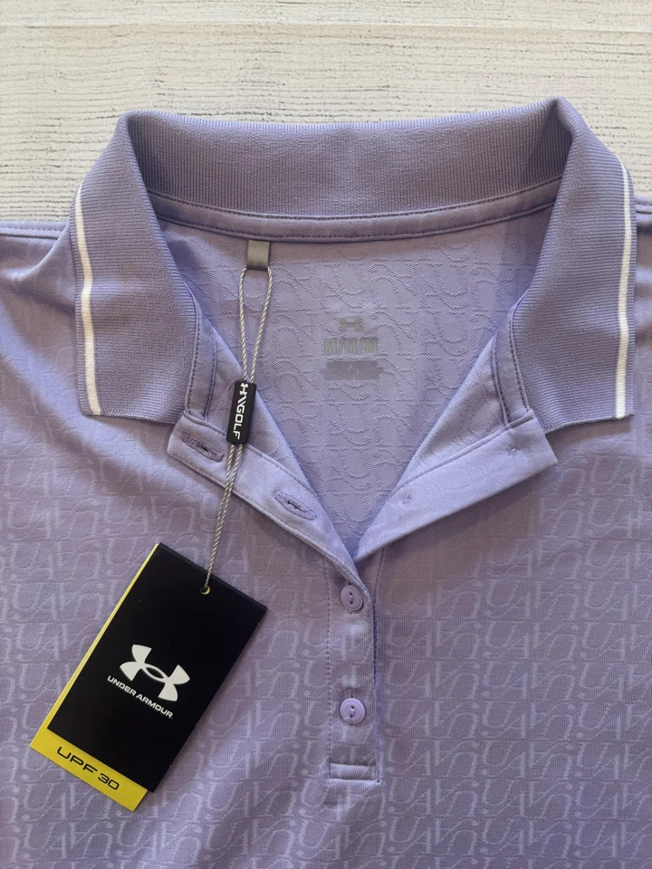 Camisa polo Under Armour para mujer mediana púrpura golf UPF 30 rendimiento elástico Foto 2 de 4