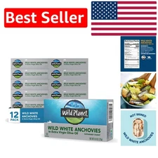 Delicate White Anchovies in Organic Extra Virgin Olive Oil, 12x 4.4 Ounce Tins