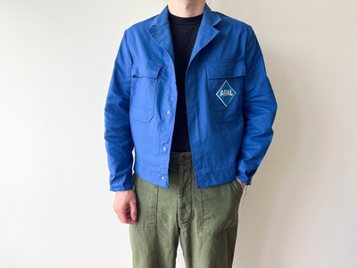 #ad 80s Vintage French Workwear Sanfor Aral Oil Mechanic Cyclist Blue Work Jacket L $65.00