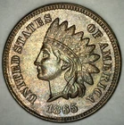 1865 Indian Head Cent Uncirculated Bronze Penny Coin One Cent 1c Red / Brown