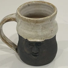 Ugly Face Mug Stoneware Art Pottery 3D Handmade Folk Art Signed MM LGL Vintage