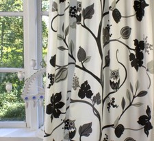 Vorhang EULE schwarz offwhite Gardine 2 Stück 115x240 Landhaus Baumwolle Gardine