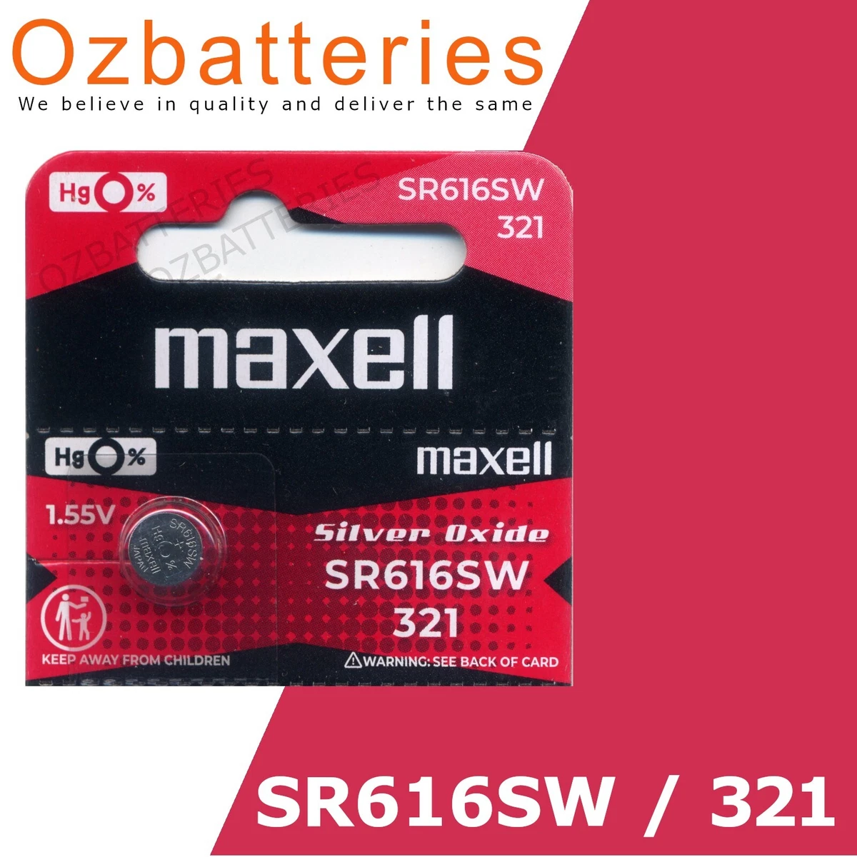 1pc SR616SW, SR616 (321) Maxell Silver Oxide Battery 1.55V EX: 06-2030