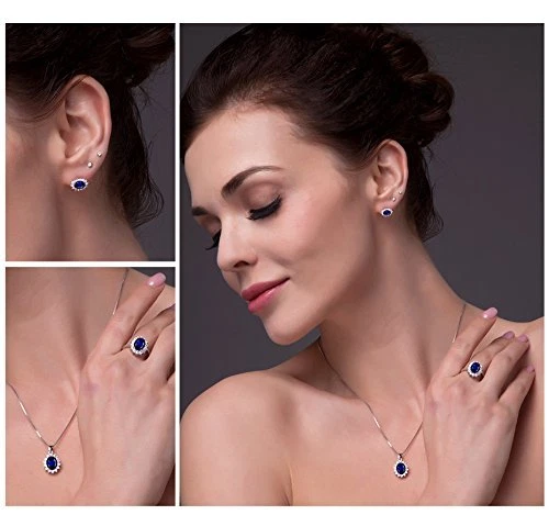 Juego de anillos, pendientes y collares de zafiro azul día de la madre regalo idea franqueo gratuito Foto 2 de 4