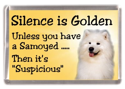 Samojeder Hund Kühlschrankmagnet ''Silence is Golden .......'' von Starprint
